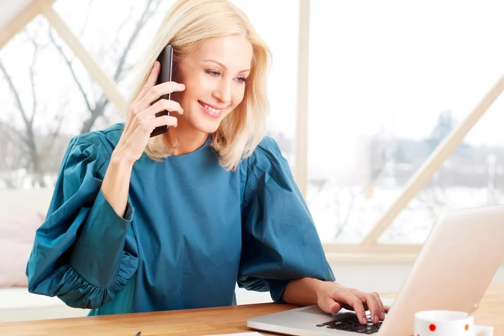 An ophthalmology office worker making a soft collections call